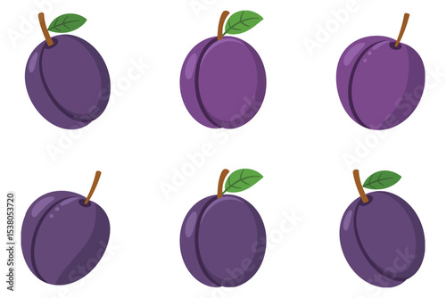 Set of fresh plums isolated on white background

