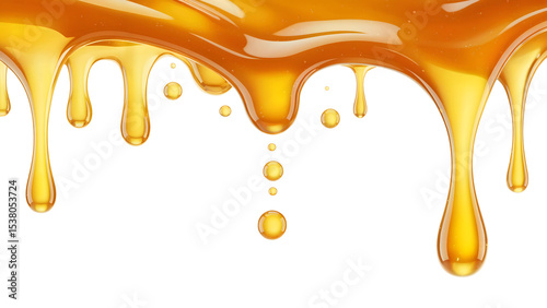 Golden color liquid honey dripping down in thick viscous stream, Honey Dripping