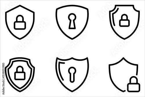 Security Shield Vector Line Icon Set. Security shield outline symbols with padlock on white background