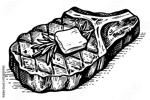 Steak vector engraving style illustration