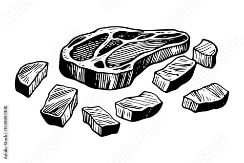 Steak vector engraving style illustration