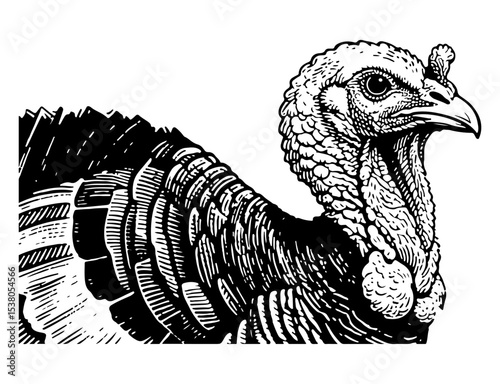 Turkey bird vector engraving style illustration