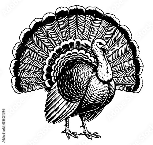 Turkey bird vector engraving style illustration