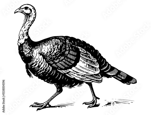 Turkey bird vector engraving style illustration