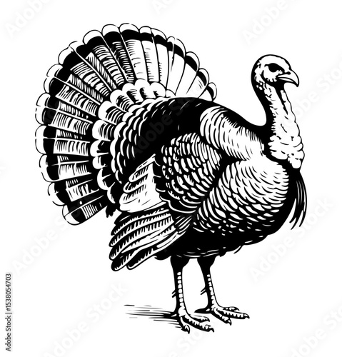 Turkey bird vector engraving style illustration