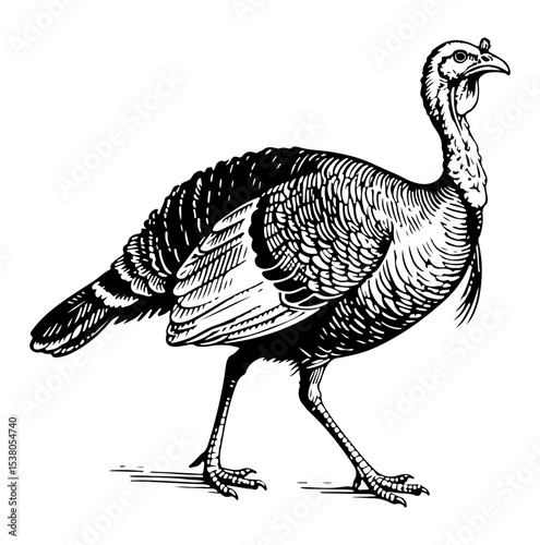 Turkey bird vector engraving style illustration