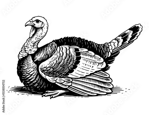 Turkey bird vector engraving style illustration