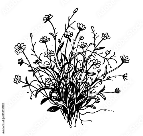 Weed tree vector engraving style illustration