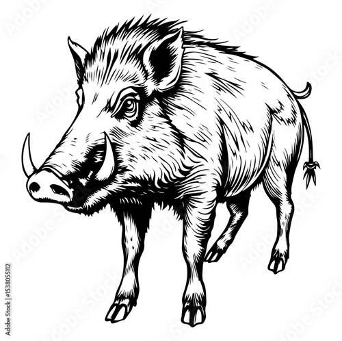 Wild boar vector engraving style illustration