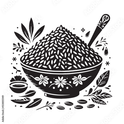 Black Rice Pilaf Silhouette Vector, High Quality Illustration on White Background