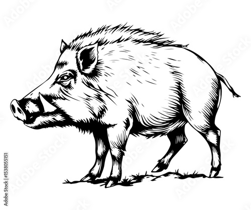 Wild boar vector engraving style illustration