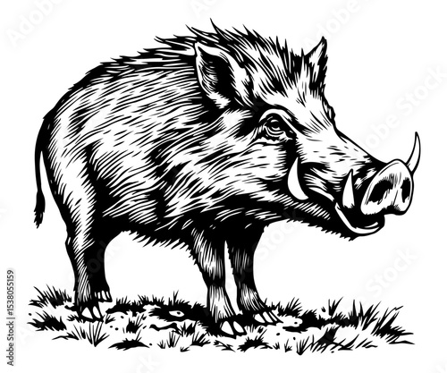 Wild boar vector engraving style illustration