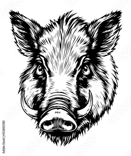 Wild boar vector engraving style illustration