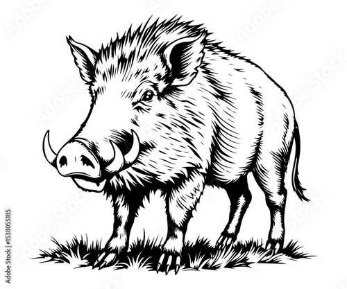 Wild boar vector engraving style illustration