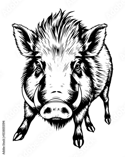 Wild boar vector engraving style illustration