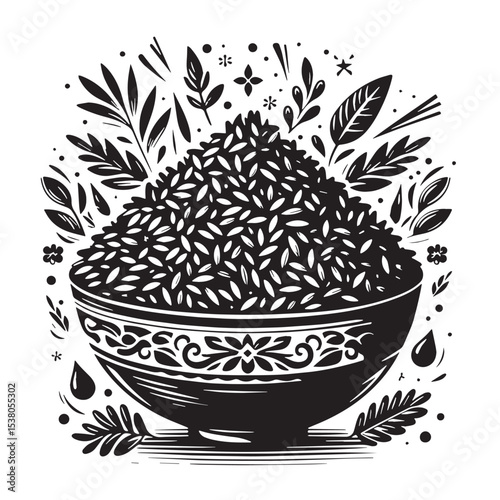 Black Rice Pilaf Silhouette Vector, High Quality Illustration on White Background