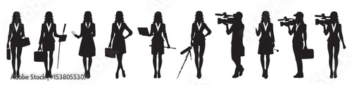 news reporter with camera silhouette vector illustration