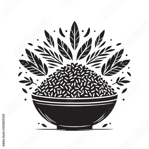 Black Rice Pilaf Silhouette Vector, High Quality Illustration on White Background