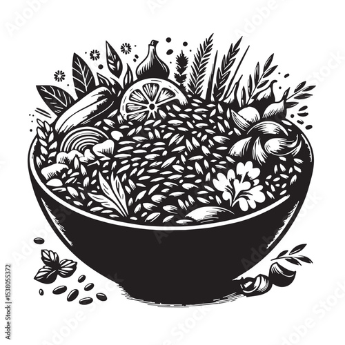 Black Rice Pilaf Silhouette Vector, High Quality Illustration on White Background