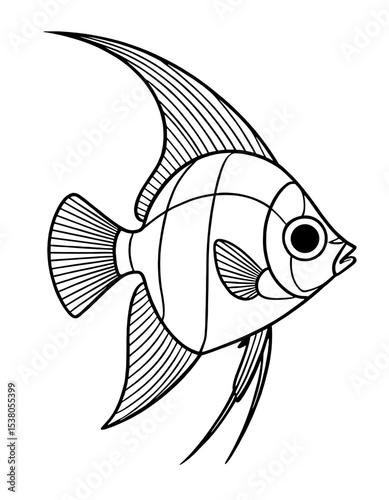 Cartoon Angelfish Line Art Vector Illustration Fish Design Graphic 