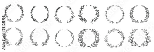  ornamental branch wreathes laurel leafs wreath olive branches round floral ornament frames set