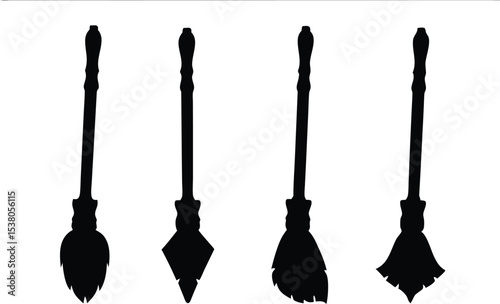 halloween broomstick black silhouette set, halloween broomstick bundle