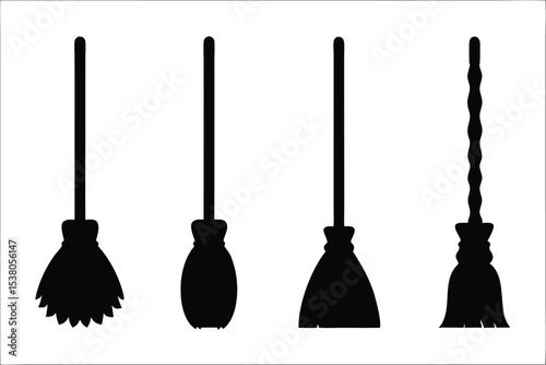halloween broomstick black silhouette set, halloween broomstick bundle