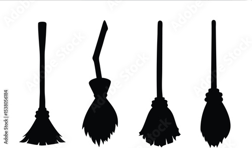 halloween broomstick black silhouette set, halloween broomstick bundle