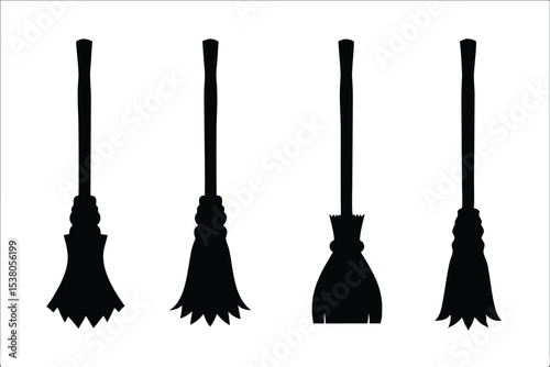 halloween broomstick black silhouette set, halloween broomstick bundle