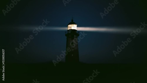 Night Watch: Lighthouse Beacon Sweeping Across Dark Coastal Landscape Video
