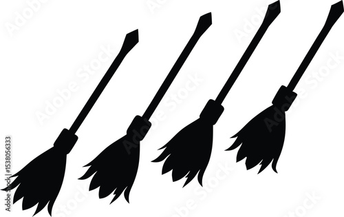 halloween broomstick black silhouette set, halloween broomstick bundle