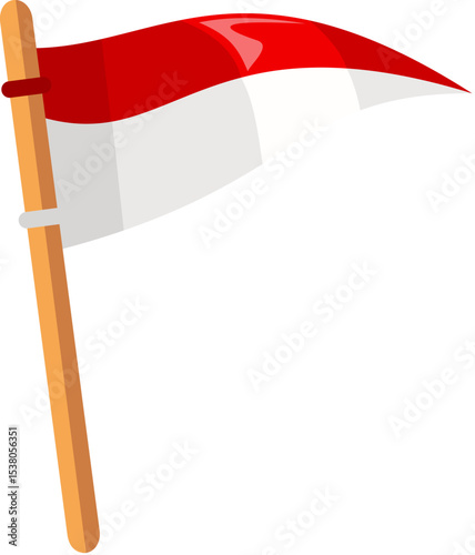 Indonesia's National Flag with Bold Red and White Stripes on a Wooden Pole Celebrating Independence Day.