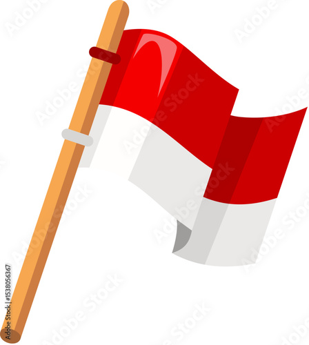 Indonesia's National Flag with Bold Red and White Stripes on a Wooden Pole Celebrating Independence Day.