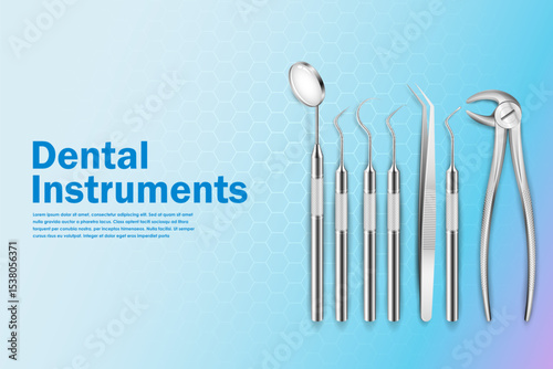 illustration of realistic dental equipment and instrunment on Healthcare and Medical background