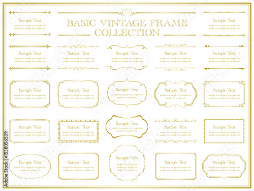 vintage frame set 6_gold／ゴールドのビンテージフレームとあしらい飾りのセット