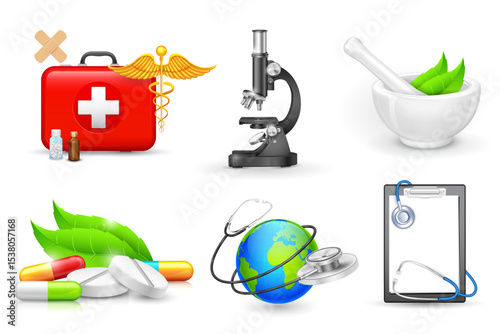 illustration of collection of detailed medical object