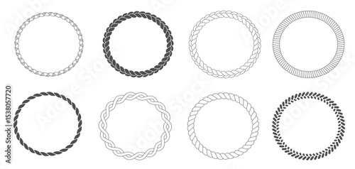  set decorative circular frames.eps, round rope frame circle ropes rounded border decorative marine cable frame circles isolated set.