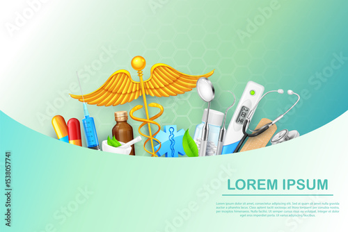 illustration of Healthcare and Medical background with medicine and stethoscope