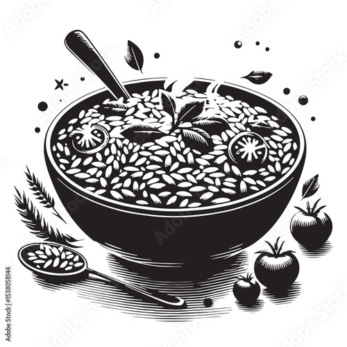Black Risotto Silhouette Vector, High Quality Illustration on White Background