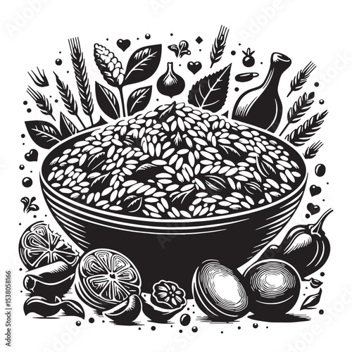 Black Risotto Silhouette Vector, High Quality Illustration on White Background