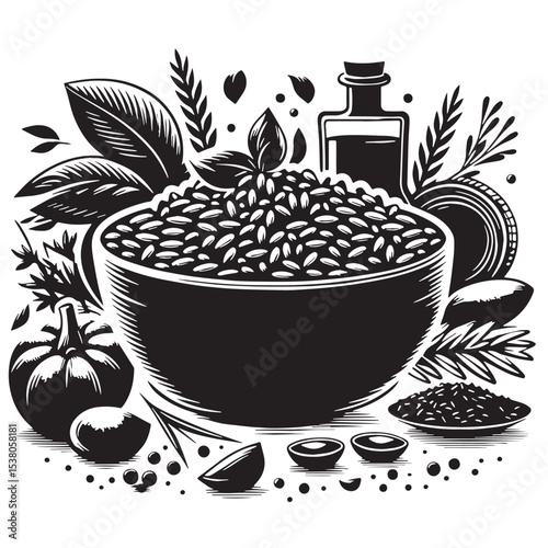 Black Risotto Silhouette Vector, High Quality Illustration on White Background