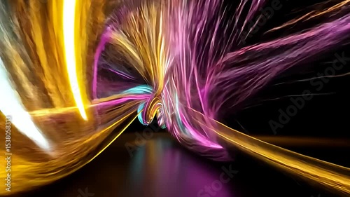 Vibrant swirl of neon colors creating a dynamic, energetic abstract light tunnel.
