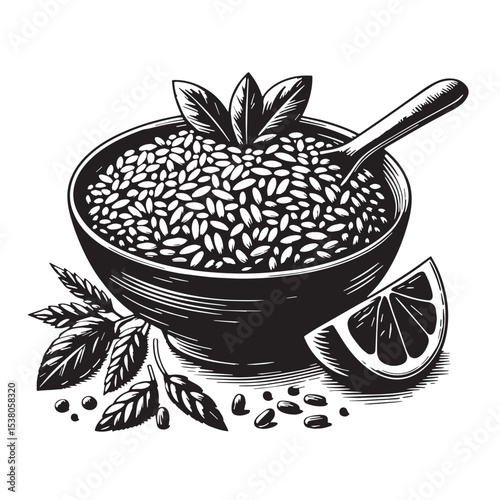 Black Risotto Silhouette Vector, High Quality Illustration on White Background