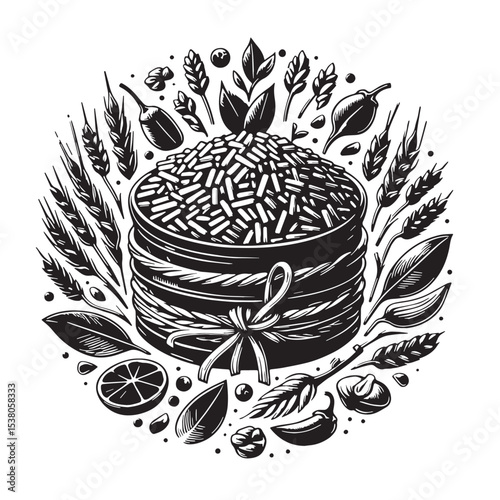 Black Risotto Silhouette Vector, High Quality Illustration on White Background
