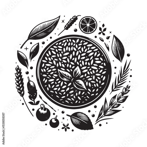 Black Risotto Silhouette Vector, High Quality Illustration on White Background