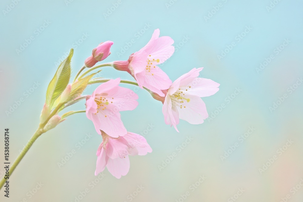 Obraz premium Cherry blossoms bloom in serene beauty embracing springtime s gentle warmth in an ethereal pastel