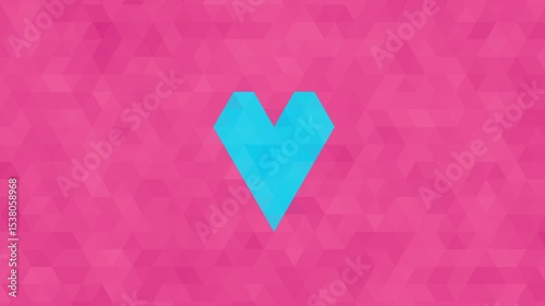 Blue heart and pink simple abstract triangle background, geometric animation