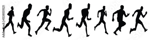 set green silhouettes runners sprint men vector illustration