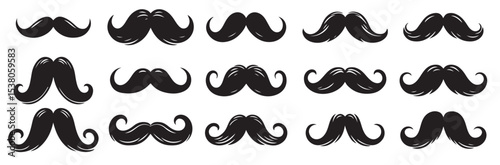Set of black mustache icons. Silhouettes of mustache vector collection. Different mustache collection. Vector illustration