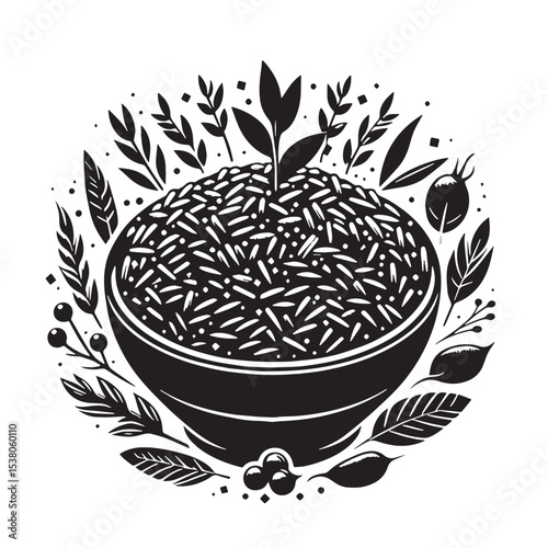 Black Risotto Primavera Silhouette Vector, High Quality Illustration on White Background
